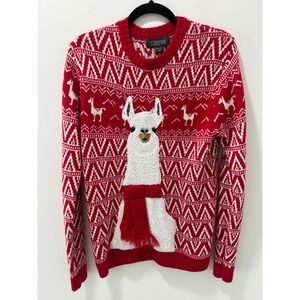 33 Degrees Red Fair Isle Llama Holiday Sweater Scarf Detail Medium